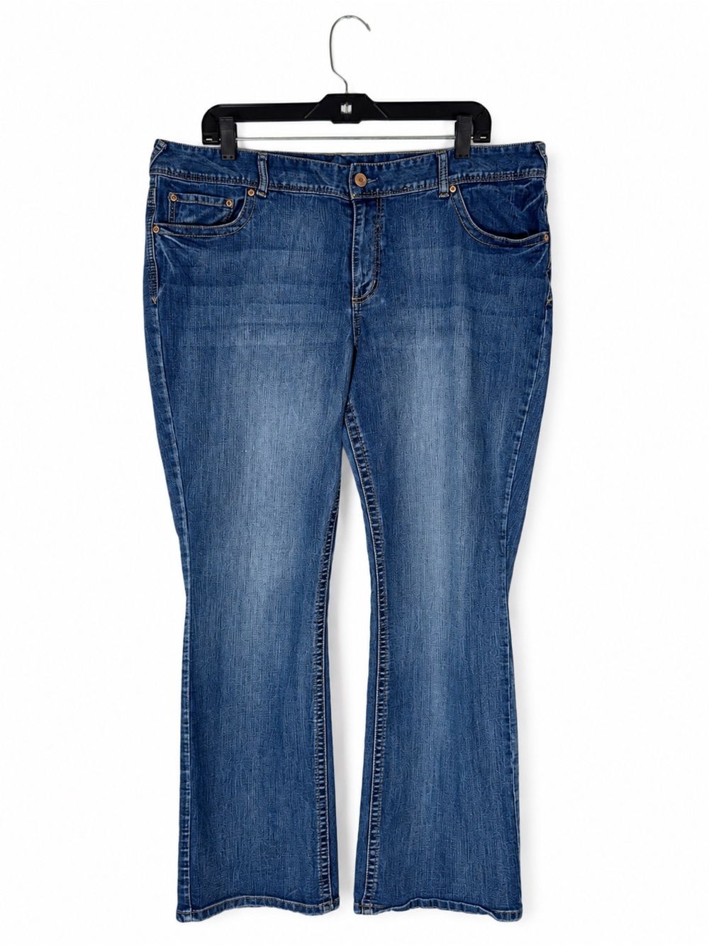 Maurices Mid-Rise Bootcut Jeans Medium Wash Thick Stitch Pocket Size 24 Long